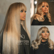 Strawberry Blonde Lace Front Body Wave Human Hair Wig With Bangs 5x5 HD Lace Closure Wigs 180% 220% Density