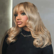 Strawberry Blonde Lace Front Body Wave Human Hair Wig With Bangs 5x5 HD Lace Closure Wigs 180% 220% Density
