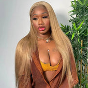 Honey Blonde 4x4 HD Lace Closure Wigs Natural #27 Brown Glueless Human Hair Wigs
