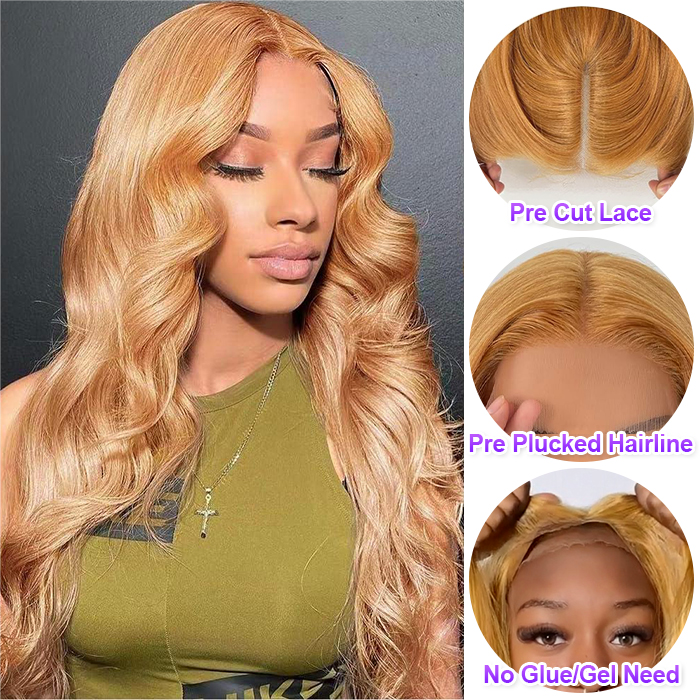 #27 Honey Blonde Straight/Body Wave Upgrade 8x5 Pre Cut HD Lace Wear & Go Glueless Human Hair Wigs