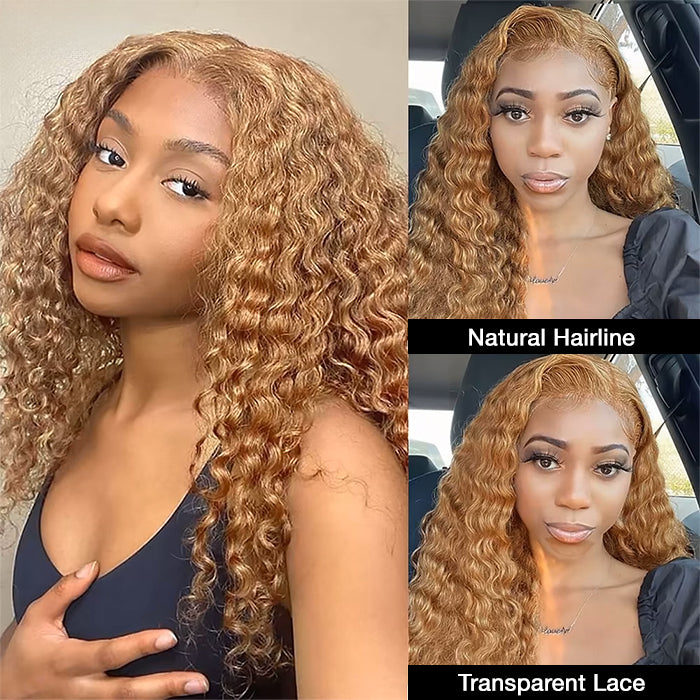 #27 Honey Blonde Deep Wave HD Lace Front Human Hair Wig with Pre Plucked