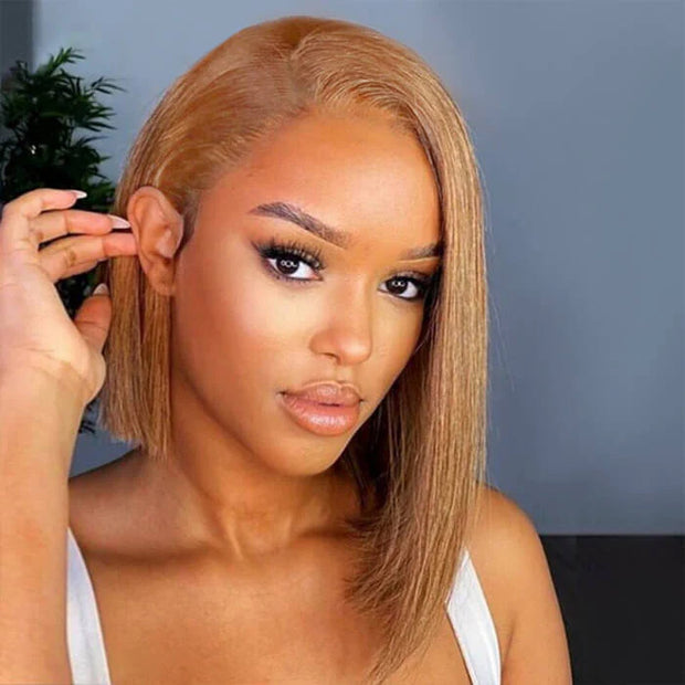 #27 Honey Blonde Short Straight Bob 13x4/4x4 Lace Wig 100% Human Virgin Hair