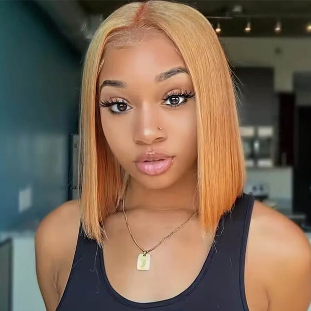 #27 Honey Blonde Short Straight Bob 13x4/4x4 Lace Wig 100% Human Virgin Hair