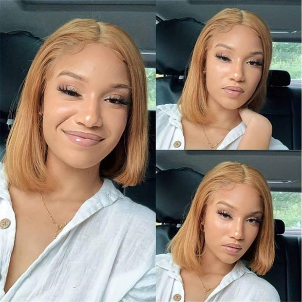 #27 Honey Blonde Short Straight Bob 13x4/4x4 Lace Wig 100% Human Virgin Hair