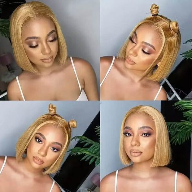 #27 Honey Blonde Short Straight Bob 13x4/4x4 Lace Wig 100% Human Virgin Hair