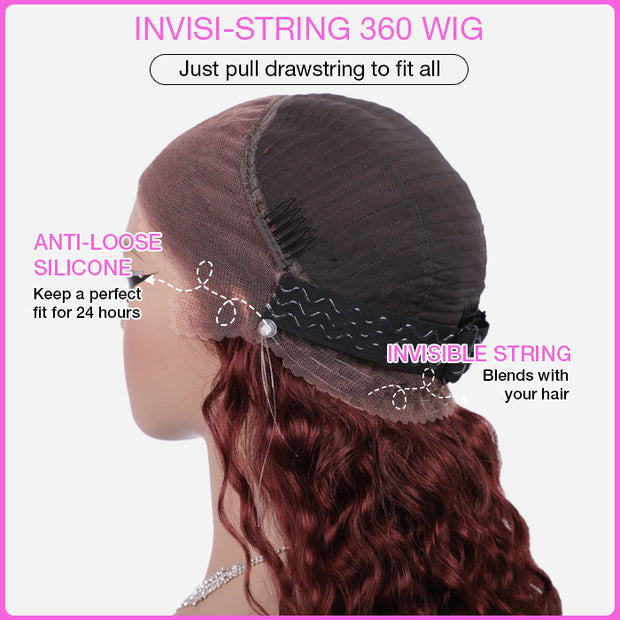 Snug String #33 Reddish Brown Water Wave Invisi-Pull String Snug Fit 360 HD Lace F ...