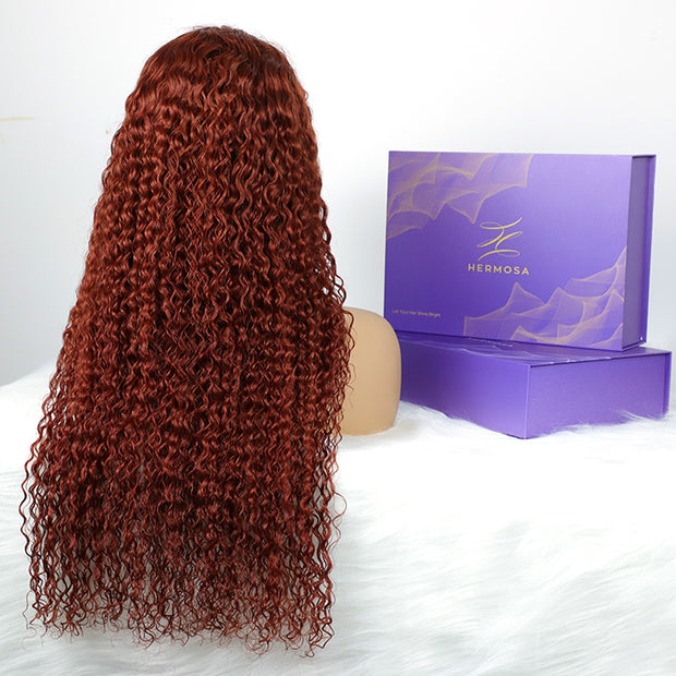 Reddish Brown Curly Glueless Wig Pre-plucked 8x5 Pre Cut HD Lace Wig Quick & Easy