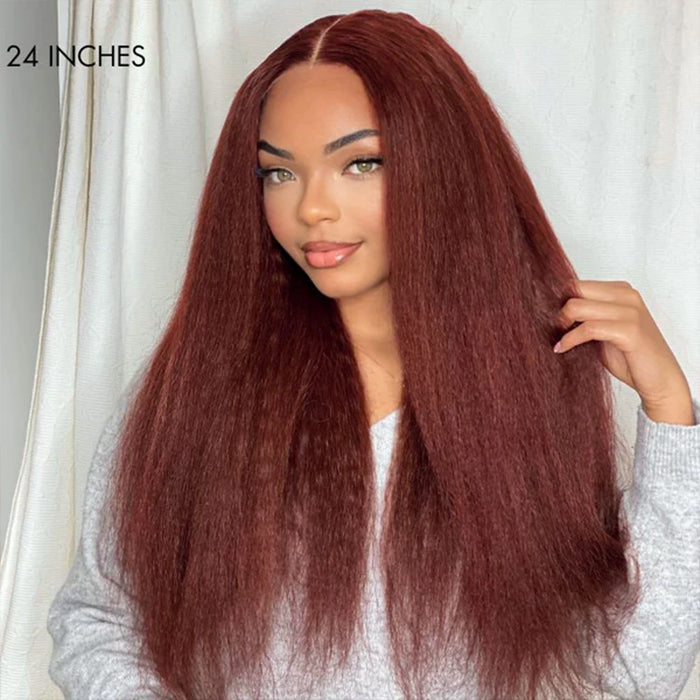 33 Red Brown Auburn Colored Kinky Straight 13x4/5x5 HD Transparent