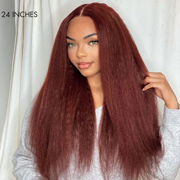 33 Red Brown Auburn Colored Kinky Straight 13x4/5x5 HD Transparent