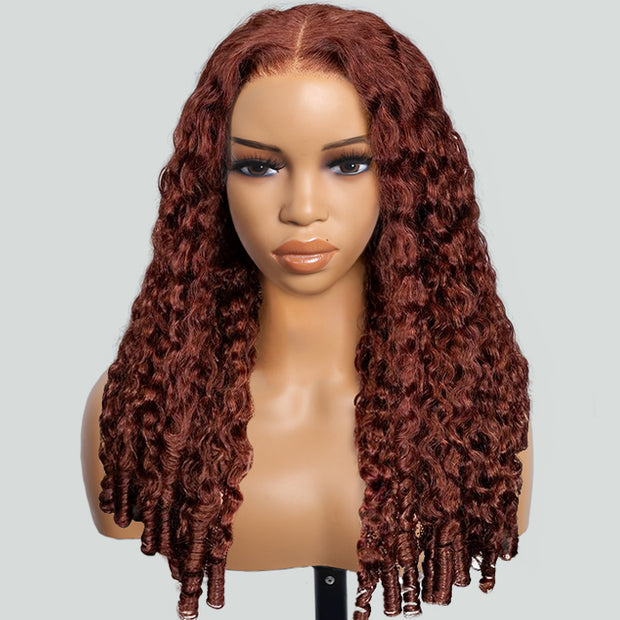Burmese Curly Colored Wig with Finger Coil Ends Glueless 13x6 HD Lace Frontal Human Hair Wigs with Elastic Drawstring