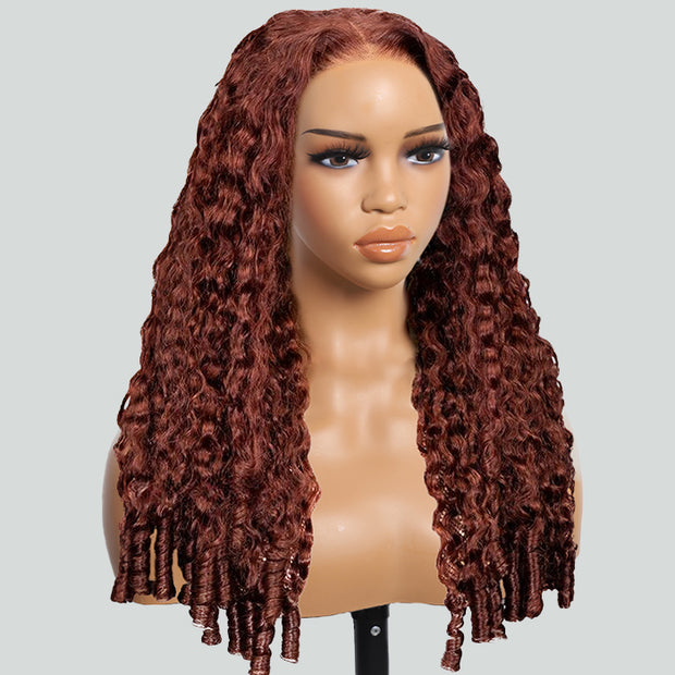 Burmese Curly Colored Wig with Finger Coil Ends Glueless 13x6 HD Lace Frontal Human Hair Wigs with Elastic Drawstring