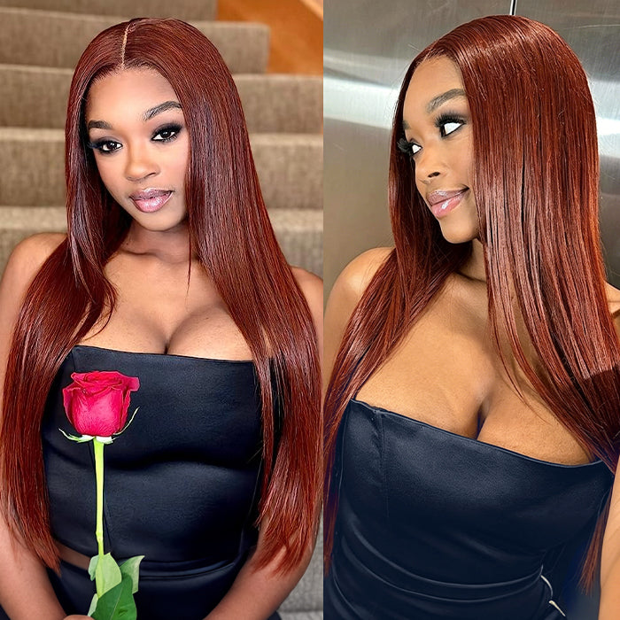 #33 Reddish Brown 5x5 HD Transparent Lace Pre Plucked Natural Hairline Human Hair Wigs