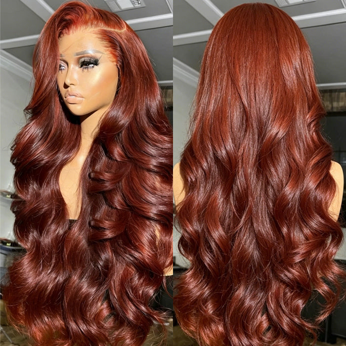 Auburn Brown Body Wave Glueless 13x4 Frontal Pre Cut HD Lace Wig Human Hair S M L Cap