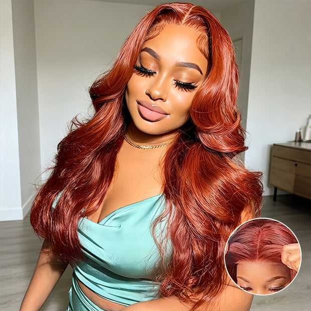 クイーンズヘナ ブラウン・レッドセット 33 Reddish Brown Color Upgrade 8*5 Pre Cut HD Lace Closure Wigs