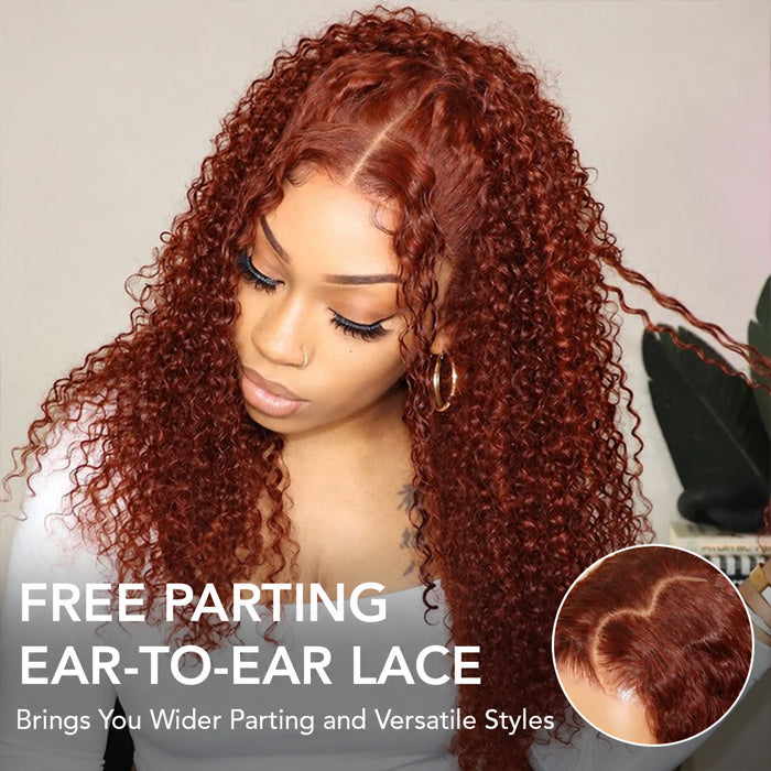 Curly Human Hair Wigs #33 Red Brown Auburn Colored Wig 13x4 5x5 HD Transparent Lace Front Wigs