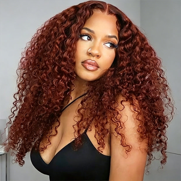 クイーンズヘナ　　　レッド&ブラウン Reddish Brown 5x5/13x4 HD Lace Wig #33 Auburn Colored Deep Wave