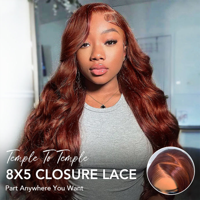 #33 Reddish Brown Color Upgrade 8x5 Pre Cut HD Lace Closure Wigs Glueless Ready & Go Wig
