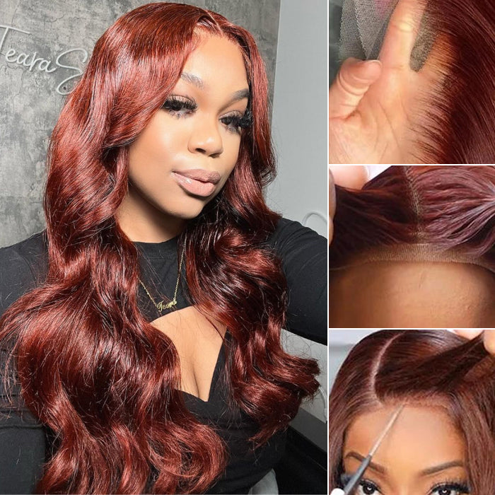 #33 Reddish Brown Color Upgrade 8x5 Pre Cut HD Lace Closure Wigs Glueless Ready & Go Wig