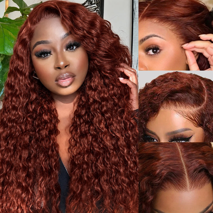 Reddish Brown 13x6/5x5 HD Lace Wig #33 Auburn Colored Deep Wave Lace Front Human Hair Wigs For Women