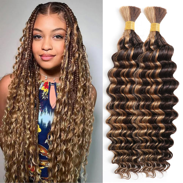Deep Wave #4/27 Highlight Colored Hair Bulk Human Hair For Braiding No Weft