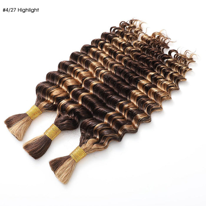Deep Wave Colored Bulk Hair 100% Human Hair Extensions Bulk for Boho Knotless Braiding