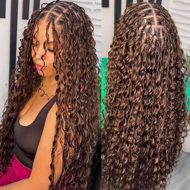 Glueless Pull Go Drawstring 13x6 HD Lace Frontal Colored Boho Braided Wigs for Black Women