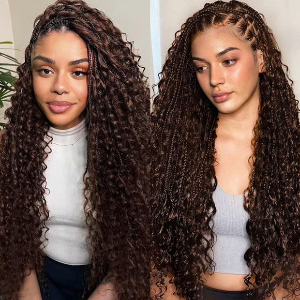 Glueless Pull Go Drawstring 13x6 HD Lace Frontal Colored Boho Braided Wigs for Black Women