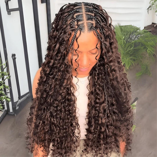 Glueless Pull Go Drawstring 13x6 HD Lace Frontal Colored Boho Braided Wigs for Black Women