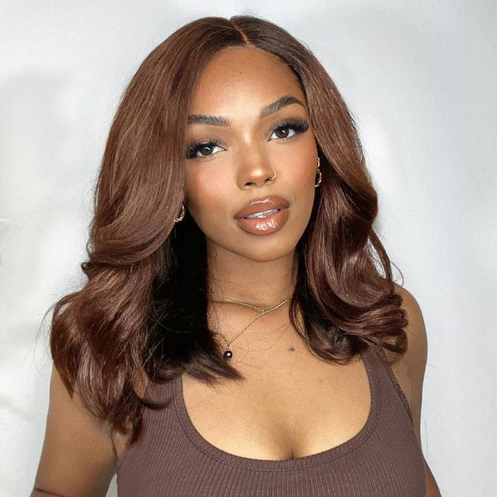 #4 Chocolate Brown Short Bob 5x5 Lace Closure Wig Human Virgin Hair 220% Density