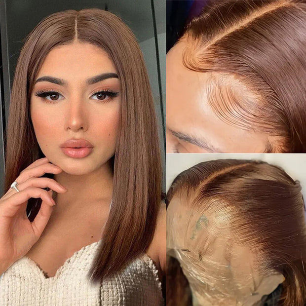 220% Density Short Straight Bob Wigs 13x4 HD Lace Front Wigs Pre Plucked & Bleached Knots Glueless Human Hair Wig