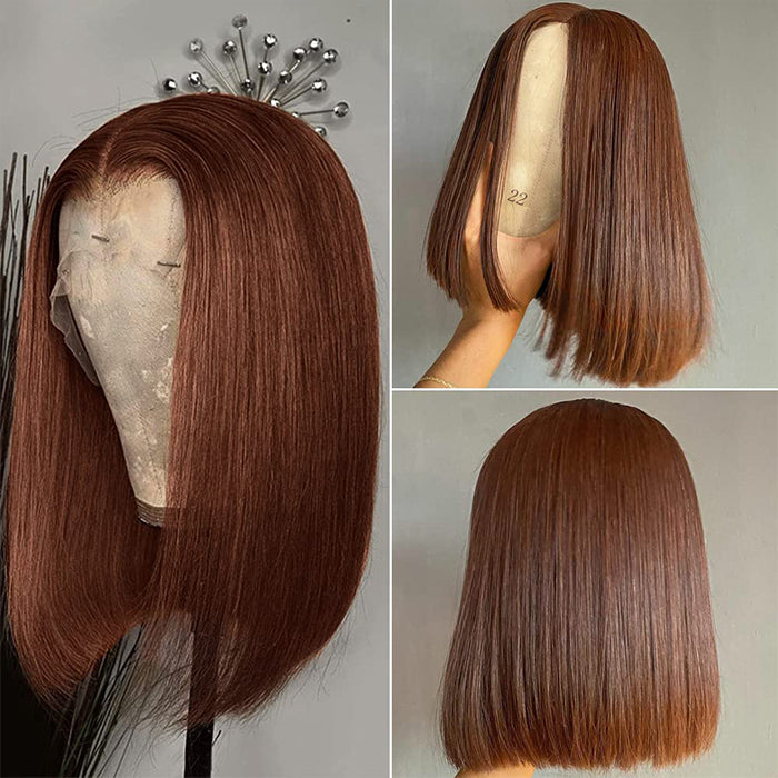 #4 Brown Bob Wig Human Hair Invisible Melted HD Lace Wigs Pre Plucked Hairline Glueless Wigs For Black Women