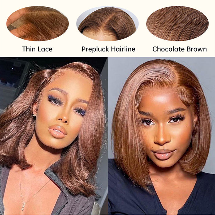 4 Brown Bob Wig Human Hair Invisible Melted HD Lace Wigs Pre  display picture 1