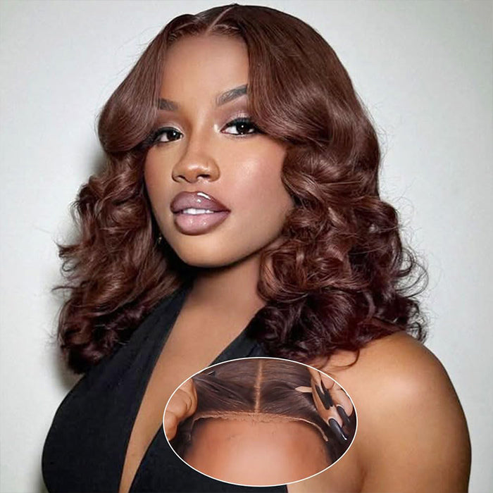 #4 Chocolate Brown Short Bob 5x5 Lace Closure Wig Human Virgin Hair 220% Density