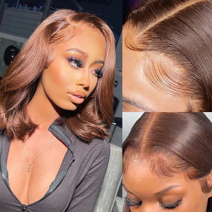 color 4 chocolate brown short bob closure wig