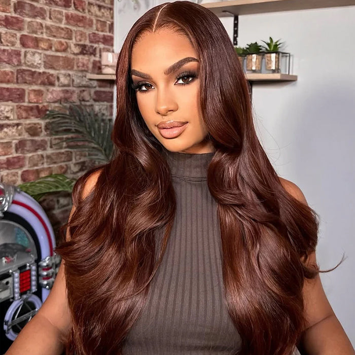 Copper Brown 13x6 Clear HD Lace Frontal Wig Body Wave 100% Human