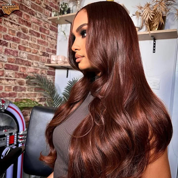 Copper Brown 13x6 Clear HD Lace Frontal Wig 100% Human Hair Super Natural Hairline