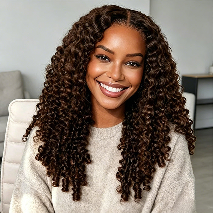 Burmese Curly Colored Wig with Finger Coil Ends Glueless 13x6 HD Lace Frontal Human Hair Wigs with Elastic Drawstring