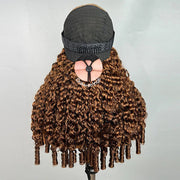 Burmese Curly Colored Wig with Finger Coil Ends Glueless 13x6 HD Lace Frontal Human Hair Wigs with Elastic Drawstring