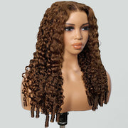 Burmese Curly Colored Wig with Finger Coil Ends Glueless 13x6 HD Lace Frontal Human Hair Wigs with Elastic Drawstring