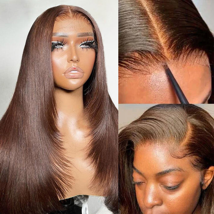 4 Chocolate Brown Layered Cut Straight 13x4 HD Lace Front Wig