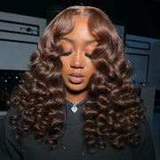 220% Density Chocolate Brown Loose Deep Wave Bob Wig 13x4 Lace Frontal Human Hair Wigs