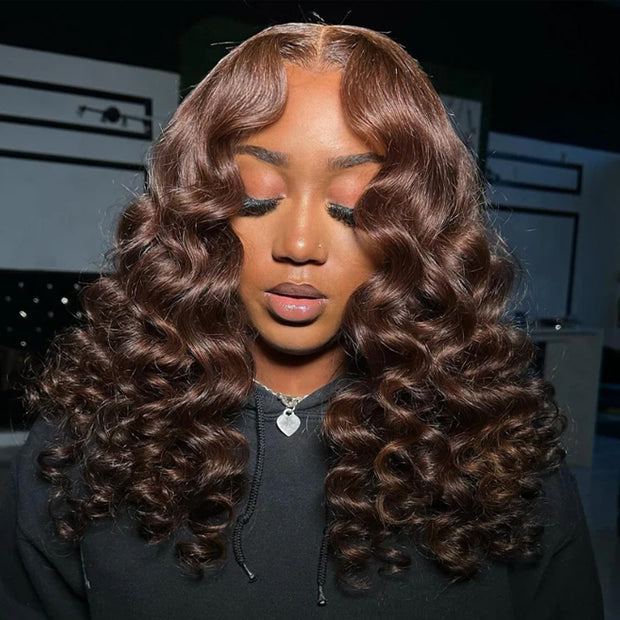 220% Density Chocolate Brown Loose Deep Wave Bob Wig 13x4 Lace Frontal Human Hair Wigs