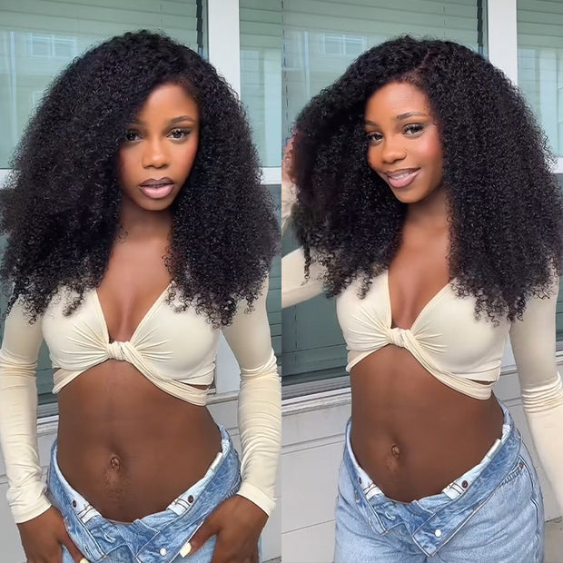 4C Kinky Edge Hairline Afro Kinky Curly Wigs Pre Cut 8x5 HD Lace Human Hair Glueless Wig Pre Bleached