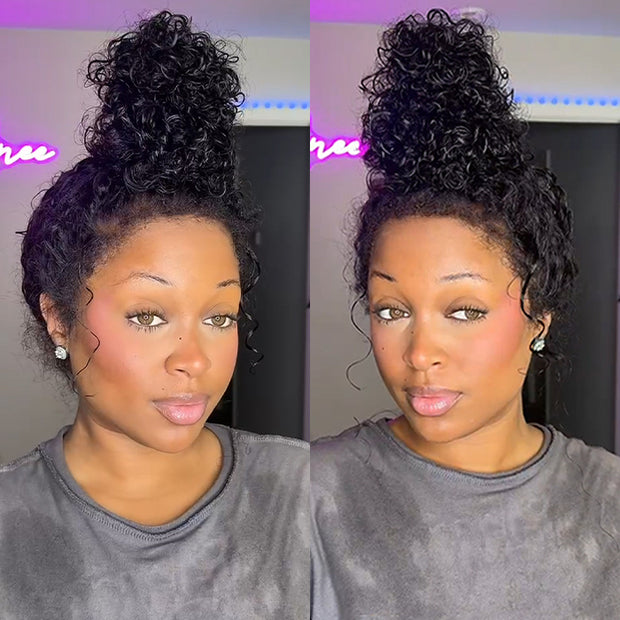 Kinky Edges Glueless 360 Full Lace Frontal Curly Wigs With Invisi-String Affordable Snug Fit Human Hair Wigs Lace Parting Anywhere