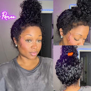 4C Curly Edges Invisi-String Snug Fit 360 Curly Lace Front Human Hair Wig Pre Bleached Knots with Curly Baby Hair All Around