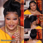 Kinky Straight Invisible-String Snug Fit 360 Full Lace Pre Plucked & Bleached HD Lace Glueless Wigs