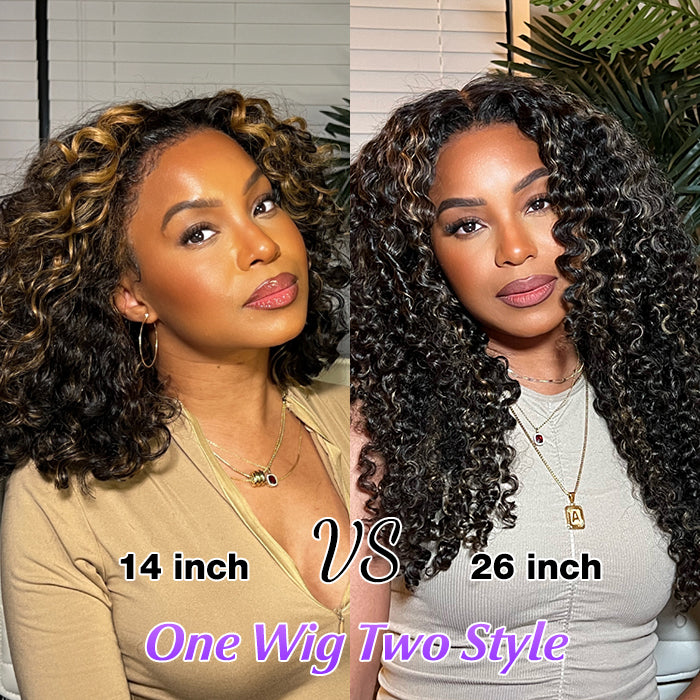 4C Edges Highlight Curly Wig 8x5 Pre Bleached Knots HD Lace Front Wig Ready Go Glueless Wigs