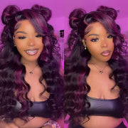Balayage Purple Highlight Lace Front Wigs 13x4 Transparent HD Lace Human Hair Wigs