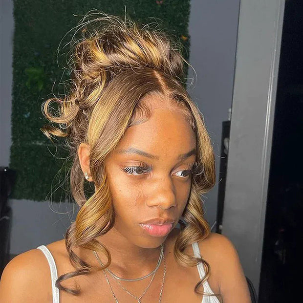 Body Wave Highlight Ombre Color Invisi Strap Snug Fit 360 Skin Lace Frontal Wig Glueless Human Hair
