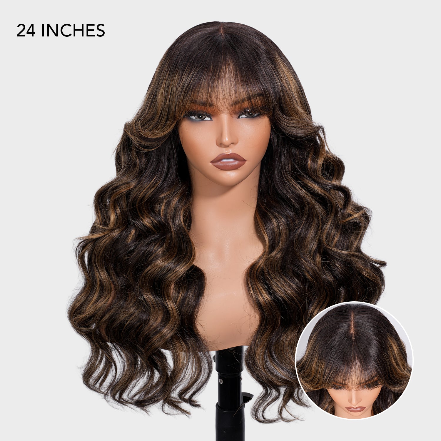 Blonde Highlights Body Wave With Bangs Glueless 13×4 Lace Front Wigs Human Hair